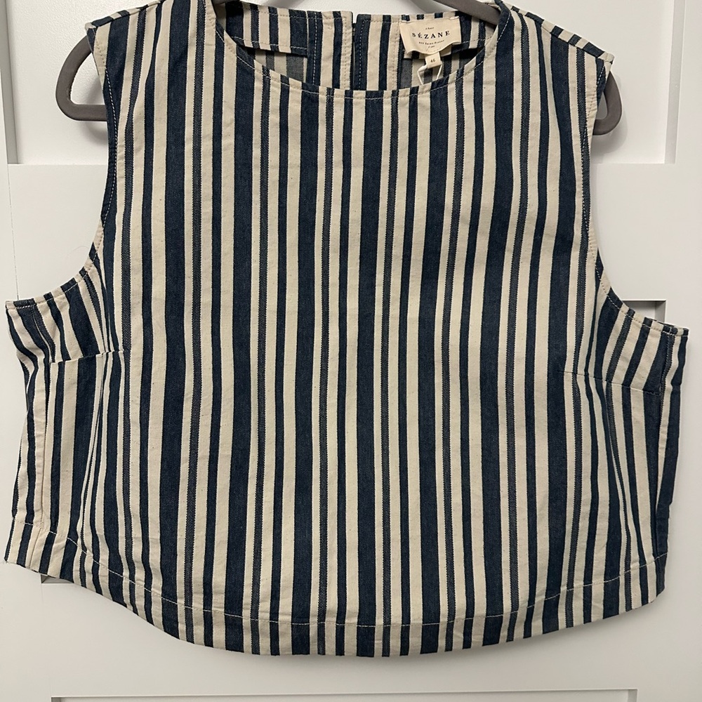 Sezane Navy and White Striped Blouse